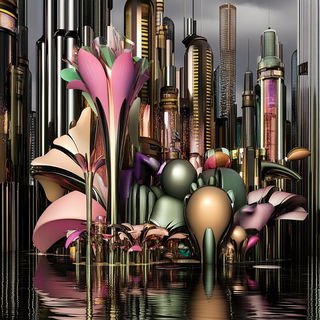Dockside Reductionism style, Midjourney V6.1: megacity with futuristic bioarchitecture