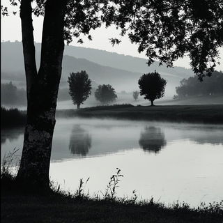 Paperhalo style, Midjourney V6.1: realistic landscape photograph of quiet dawn