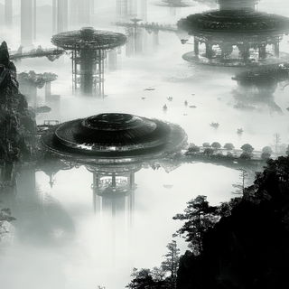 Scarpstory style, Midjourney V6.1: megacity with futuristic bioarchitecture