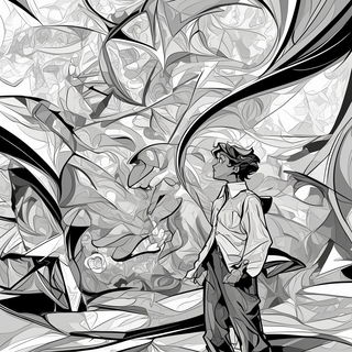 Basalt Retina style, Midjourney V6.1: black-and-white manga comic strip