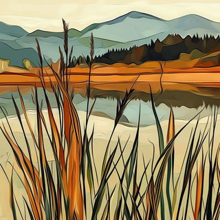 Basalt Retina style, Midjourney V6.1: realistic landscape photograph of quiet dawn