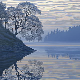 Nebula Hatchery style, Midjourney V6.1: realistic landscape photograph of quiet dawn