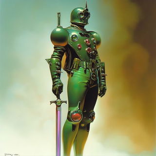 Lithocelestia style, Midjourney V6.1: concept art character design of retropunk steam knight