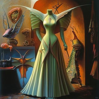 Lithocelestia style, Midjourney V6.1: haute-couture fashion outfit