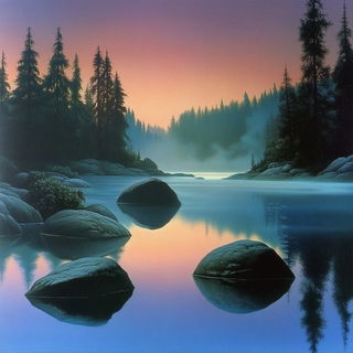 Lithocelestia style, Midjourney V6.1: realistic landscape photograph of quiet dawn