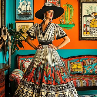 Tealstrike style, Midjourney V6.1: haute-couture fashion outfit