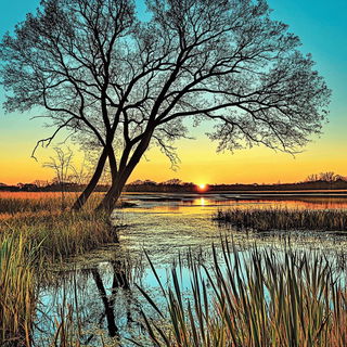 Tealstrike style, Midjourney V6.1: realistic landscape photograph of quiet dawn