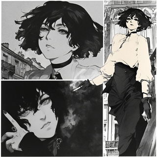 Frostfiligree style, Midjourney V6.1: black-and-white manga comic strip