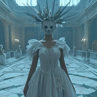 Masquerade Woodglyph style, Midjourney V6.1: haute-couture fashion outfit