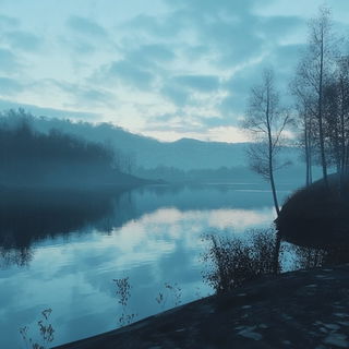 Masquerade Woodglyph style, Midjourney V6.1: realistic landscape photograph of quiet dawn