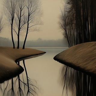 Baroque Terra Tableau style, Midjourney V6.1: realistic landscape photograph of quiet dawn