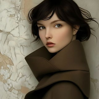 Baroque Terra Tableau style, Midjourney V6.1: photographic portrait of female protagonist