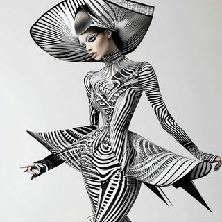 Terracotta Skystack style, Midjourney V6.1: haute-couture fashion outfit