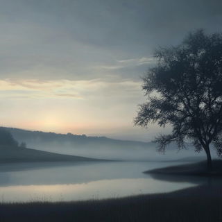 Drip Vanguard style, Midjourney V6.1: realistic landscape photograph of quiet dawn