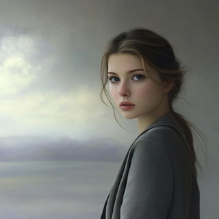 Drip Vanguard style, Midjourney V6.1: photographic portrait of female protagonist