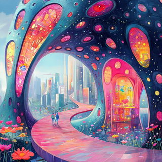 Inkframe Aviary style, Midjourney V6.1: megacity with futuristic bioarchitecture