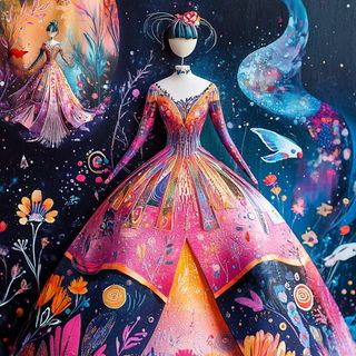Inkframe Aviary style, Midjourney V6.1: haute-couture fashion outfit