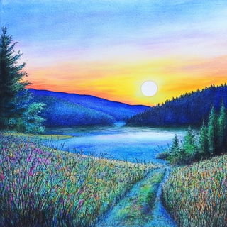 Panelgrim style, Midjourney V6.1: realistic landscape photograph of quiet dawn