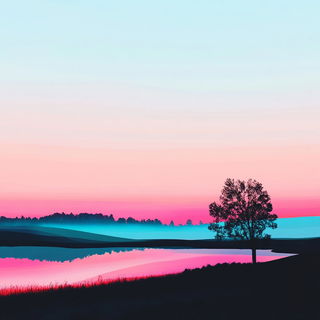 Fluxenamel style, Midjourney V6.1: realistic landscape photograph of quiet dawn
