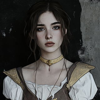 Kaleidostitch style, Midjourney V6.1: photographic portrait of female protagonist