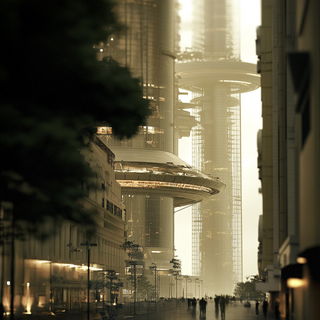 Cutout Sun Census style, Midjourney V6.1: megacity with futuristic bioarchitecture