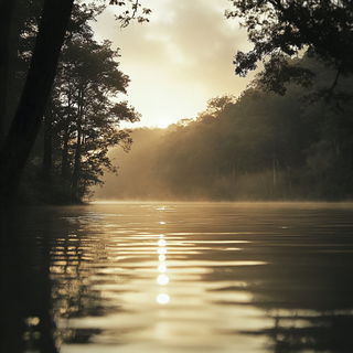Cutout Sun Census style, Midjourney V6.1: realistic landscape photograph of quiet dawn