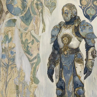 Herbarium Solis style, Midjourney V6.1: concept art character design of retropunk steam knight
