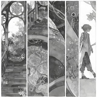 Herbarium Solis style, Midjourney V6.1: black-and-white manga comic strip