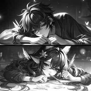 Tungstenway style, Midjourney V6.1: black-and-white manga comic strip