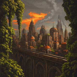 Mythomeadow style, Midjourney V6.1: megacity with futuristic bioarchitecture