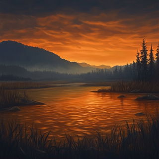 Mythomeadow style, Midjourney V6.1: realistic landscape photograph of quiet dawn