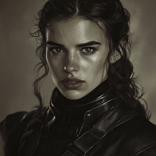 Mythomeadow style, Midjourney V6.1: photographic portrait of female protagonist