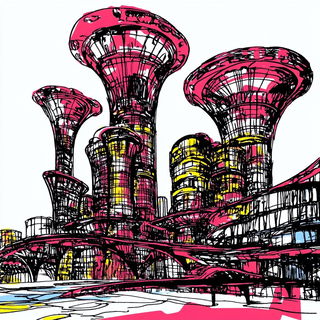 Balloonbaroque style, Midjourney V6.1: megacity with futuristic bioarchitecture
