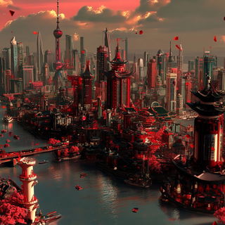 Glassway Carnival style, Midjourney V6.1: megacity with futuristic bioarchitecture