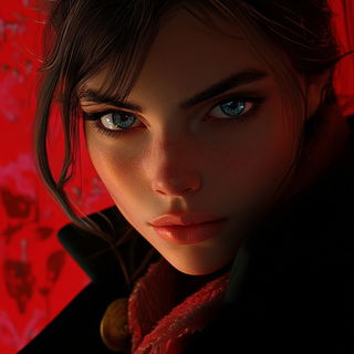 Glassway Carnival style, Midjourney V6.1: photographic portrait of female protagonist