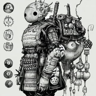 Eagle Script style, Midjourney V6.1: concept art character design of retropunk steam knight