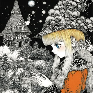 Eagle Script style, Midjourney V6.1: retro fairy-tale illustration