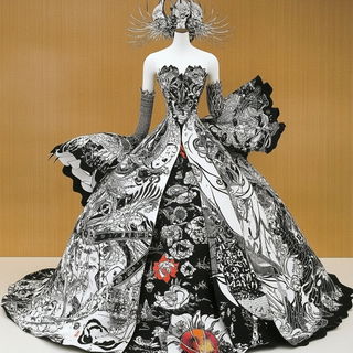 Eagle Script style, Midjourney V6.1: haute-couture fashion outfit