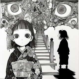 Eagle Script style, Midjourney V6.1: black-and-white manga comic strip