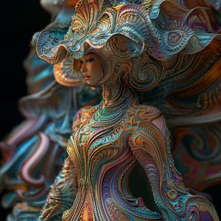 Pyromalachite style, Midjourney V6.1: haute-couture fashion outfit