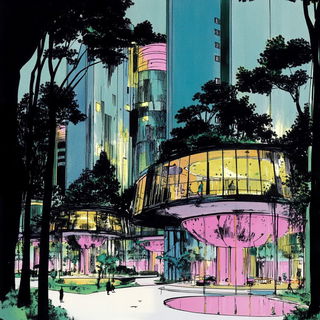 Maison Veyrassa style, Midjourney V6.1: megacity with futuristic bioarchitecture