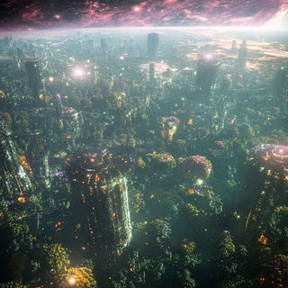Manuscriptalism style, Midjourney V6.1: megacity with futuristic bioarchitecture