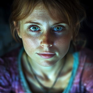 Manuscriptalism style, Midjourney V6.1: photographic portrait of female protagonist