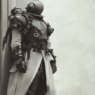 Puppetbook Littoral style, Midjourney V6.1: concept art character design of retropunk steam knight