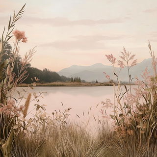 Cloudstring style, Midjourney V6.1: realistic landscape photograph of quiet dawn