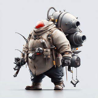 Cosmocut style, Midjourney V6.1: concept art character design of retropunk steam knight