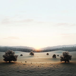 Cosmocut style, Midjourney V6.1: realistic landscape photograph of quiet dawn