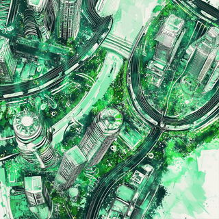 Emblemarch style, Midjourney V6.1: megacity with futuristic bioarchitecture