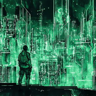 Emblemarch style, Midjourney V6.1: cinematic shot from sci-fi movie