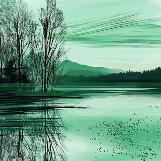 Emblemarch style, Midjourney V6.1: realistic landscape photograph of quiet dawn